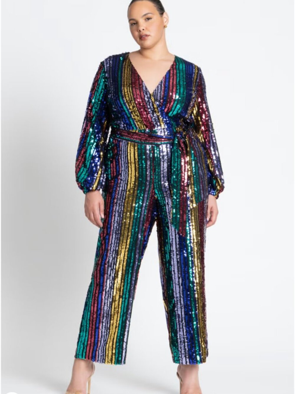 ELOQUII Rainbow Sequin Stripe Wide-Leg Jumpsuit